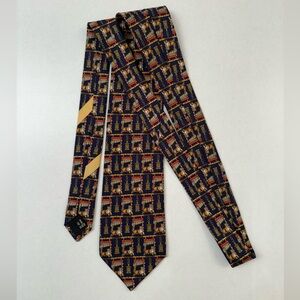 Salvatore Ferragamo Vintage Blue and Gold Geometric Tie